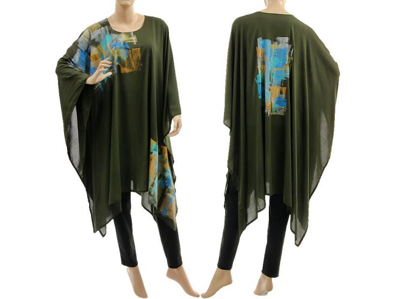 Plus Size Poncho Cape in Dark Khaki, Hand Painted Evening Party Cover-Up, Green Art To Wear Poncho, Osfa Free S-xl, Us 6-20 von classydress