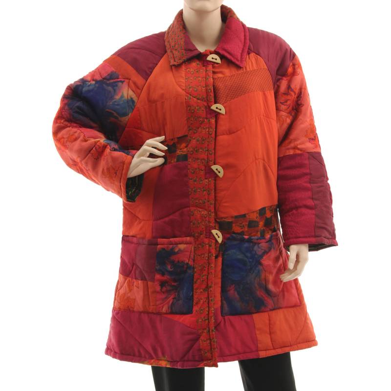 Red Plus Size Warm Silk Jacket Coat, Womens Upcycled Light As A Feather Patchwork Red De L-xl, Us 14-18 Red Plus Size Warm Silk Jacket Coat, Womens Upcycled Light As A Feather Patchwork Red De L-xl, Us 14-18 von classydress