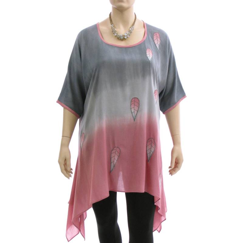Summer Tunic in Grey Pink With Leaves, Oversized Hand Dyed A-Line Tunic, Loose Viskose Plus Size Xl-Xxl, Us 18-24 Summer Tunic in Grey Pink With Leaves, Oversized Hand Dyed A-Line Tunic, Loose Viskose Plus Size Xl-Xxl, Us 18-24 von classydress