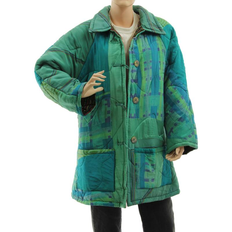 Teal Green Silk Coat Jacket, Upcycled Light As A Feather Patchwork Coat, Teal Misses To Plus Size De M-L, Us 12-16 Teal Green Silk Coat Jacket, Upcycled Light As A Feather Patchwork Coat, Teal Misses To Plus Size De M-L, Us 12-16 von classydress