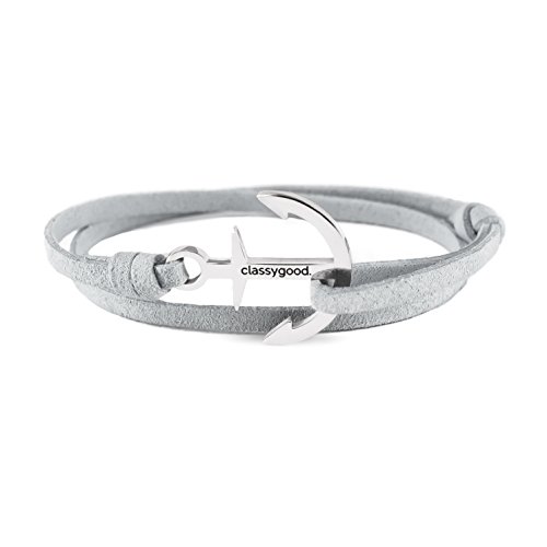 classygood. Anker Armband Classy Bracelet silber, Alcantara-Leder Band grau für Damen/Herren von classygood.