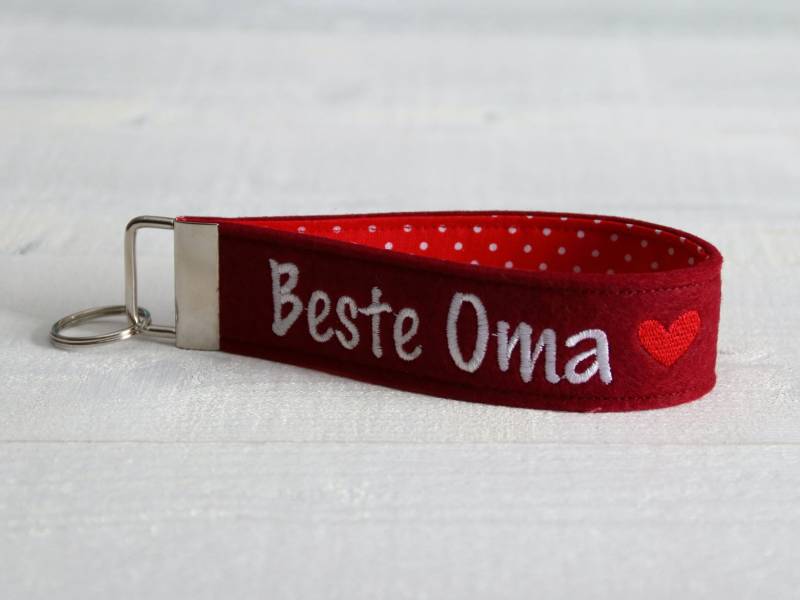 Schlüsselband - Beste Oma Schlüsselanhänger Herz Rot Punkte Geschenk Muttertag von clauchichi