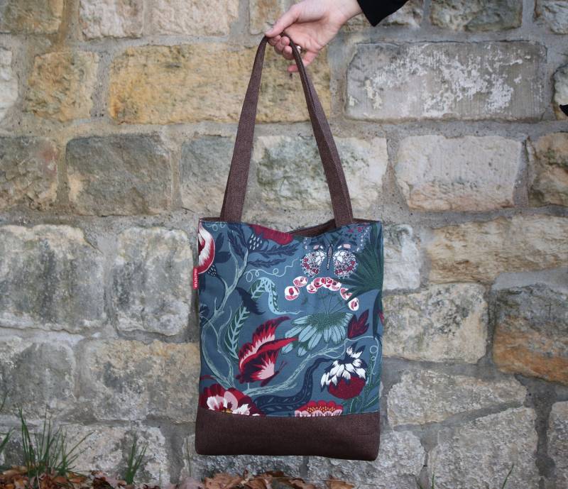 Schultertasche Bohemian Shoulderbag Blau Petrol Blumen Vogel Handtasche Canvas Shoppingtasche Shopper von clauchichi