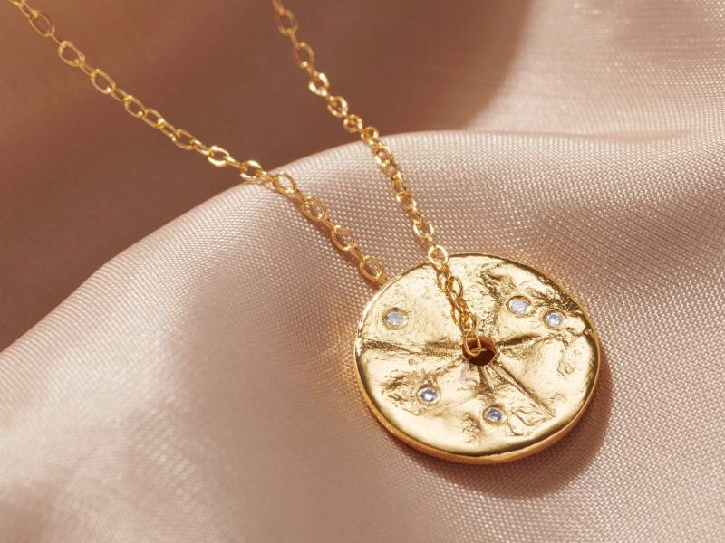 Diamant Geburtsstein Anhänger in 18 Ct Gold Vermeil, April Geburtstag Spinner Disc Halskette, Echte Edelstein Charm 30 von claudetteworters