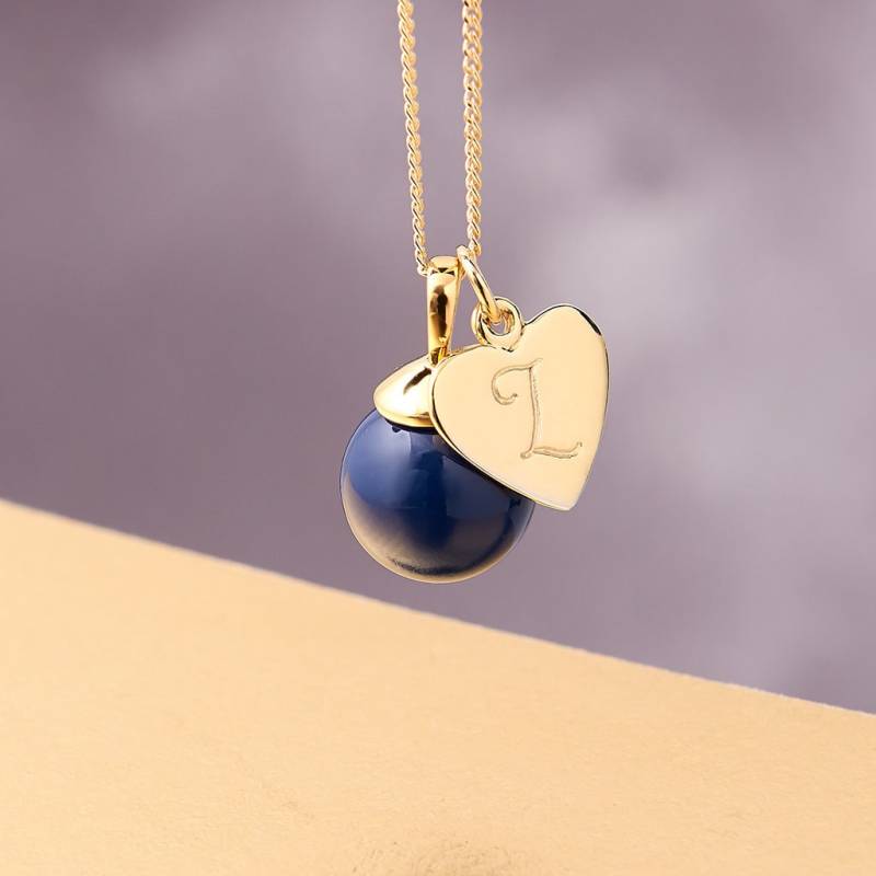 Gold Monogramm Herz Lapis Halskette Personalisierter Initial Anhänger von claudetteworters