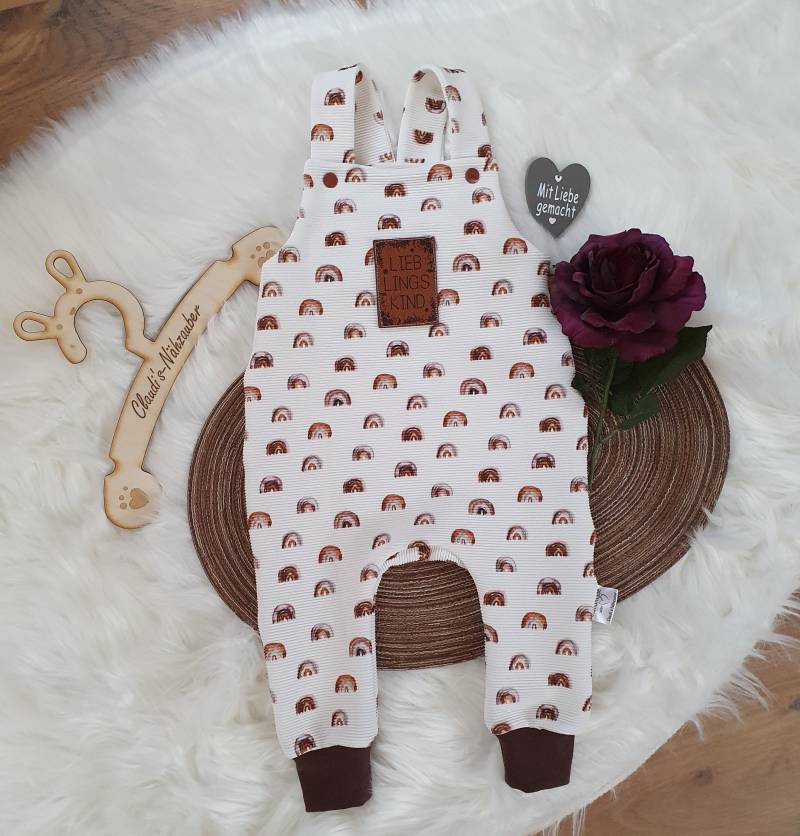 Babylatzhose, Latzhose, Gr.74, Rainbow, Rib-Jersey, Weiss, Braun Babylatzhose, Latzhose, Gr.74, Rainbow, Rib-Jersey, Weiss, Braun von claudisnaehzauber