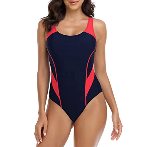 clear wind Einteiliger Badeanzug für Damen, Racerback-Design, mit Ausschnitt, Rot und Marineblau, XL von clear wind