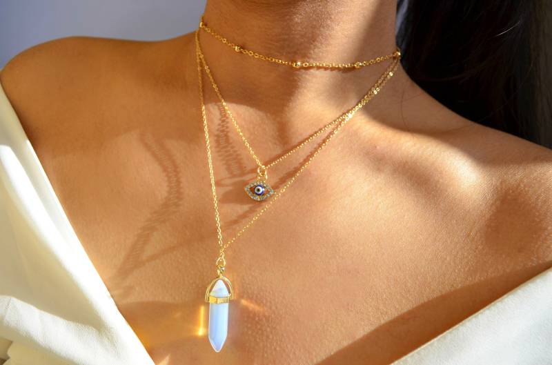 Drittes Auge Halskette Set/Opal Kristall Opalit Drittes Auge Halskette Set/Opal Kristall Opalit von clemenco