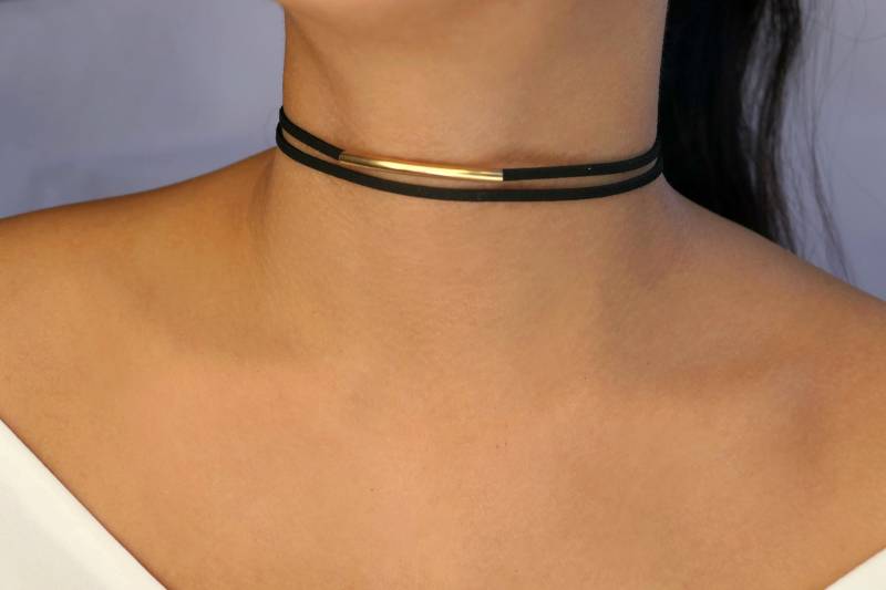 Silber Oder Gold Bar Wildleder Halsband Halskette, Schwarzes Leder Samt Halsbänder, Edel Elegant Minimal Doppellagiger Schmuck, Zweilagiges Geschenk Silber Oder Gold Bar Wildleder Halsband Halskette, Schwarzes Leder Samt Halsbänder, Edel Elegant Minimal Doppellagiger Schmuck, Zweilagiges Geschenk von clemenco