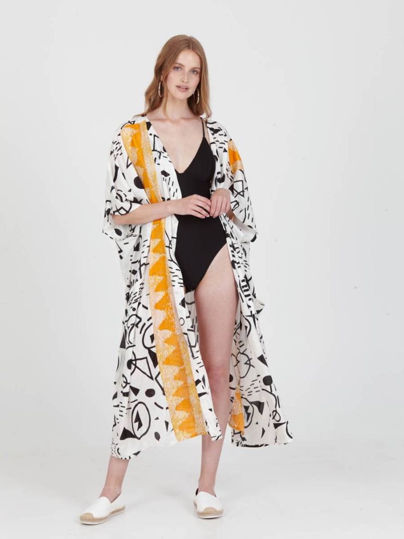 Boho Lockeres Shirt Kleid, Oversized Strandkleid, Sommer Kimono Caftan, "Doodles' von cleogatzeli