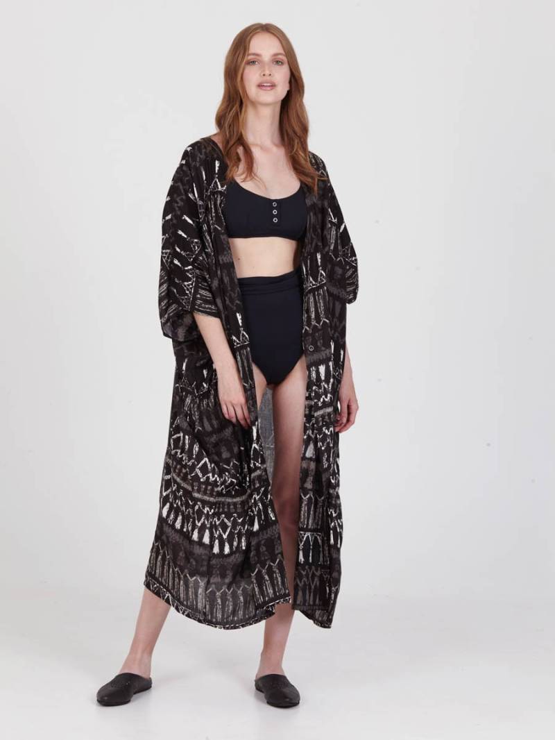 Boho Loose Shirt Kleid, Oversized Beach Sommer Kimono Kaftan, "Fransen Schwarz' von cleogatzeli
