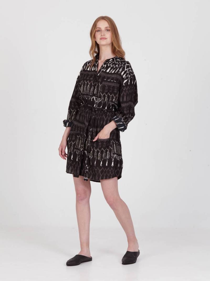 Freund Shirt Kleid Strand Coverup "Fransen Schwarz' von cleogatzeli