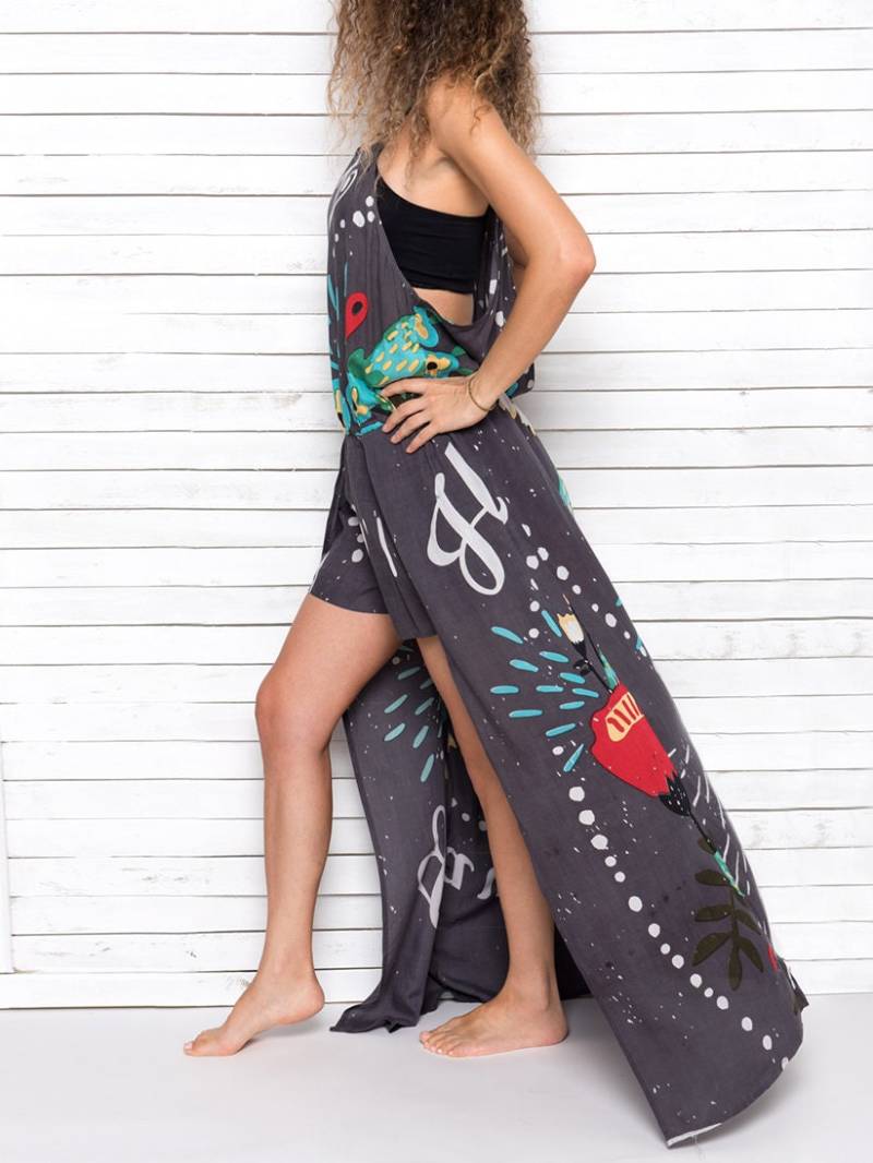 Maxi Kleid, Sommer Kleid, Badeanzug, Strand Kleid, Badeanzug, Boho Strandmode, Handgezeichnet, Have Faith von cleogatzeli