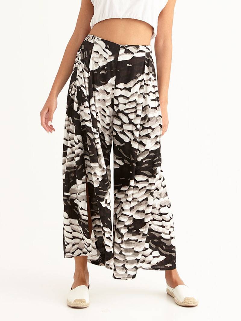 Maxi-strandhose Mit Weitem Bein, Seitlichem Schlitz Und Gesmokter Taille "Pebbles' von cleogatzeli