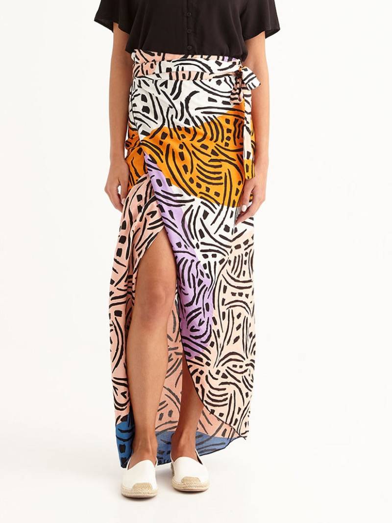 Midi-Wickelrock Aus Viskose Abstrakte Print Strand-Vertuschung von cleogatzeli