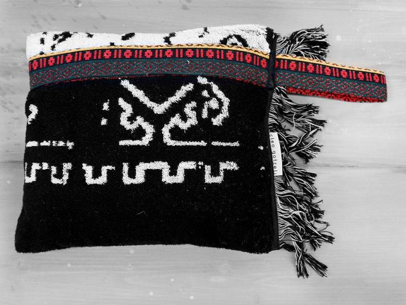 Terry Clutch Bag, Boho Tasche, Handtuch Sommertasche, Strandtasche, Schwarz Und Weiß, Bukhara von cleogatzeli