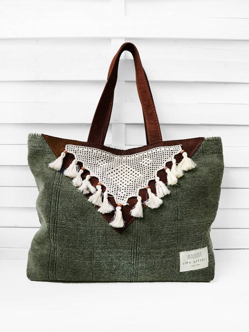 Umhängetasche, Henkeltasche, Damen Schultertasche, Terry Tasche, Große Strandtasche, Handgemachte Ledertasche, Sommertasche, Doily von cleogatzeli