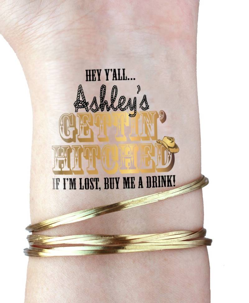 Personalisierte Gold Tattoos Für Junggesellinnenabschied Inklusive Tattoo Die Braut - Hey Y'all Nash Bash Western Junggesellenabschid von clevertattoos