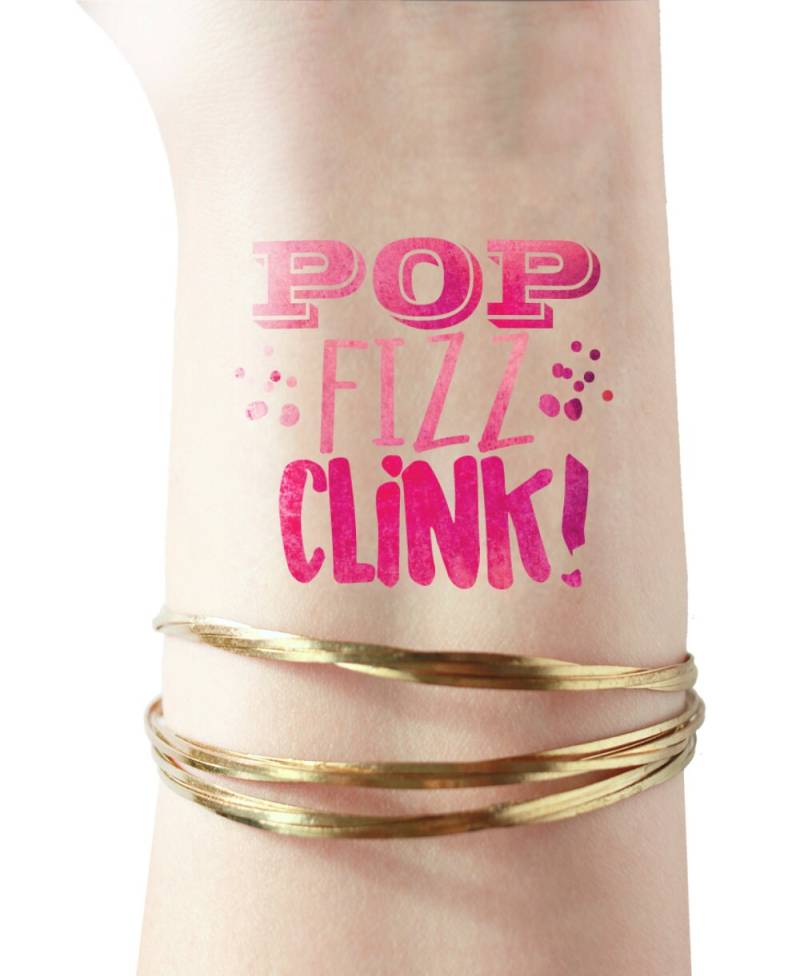 Pop Fizz Clink & Future Mrs Set Junggesellinnenabschid Tattoos - Champagner Campagne Cheers Bachlorette Party Junggesellinnenabschitter Pink Aquarell von clevertattoos