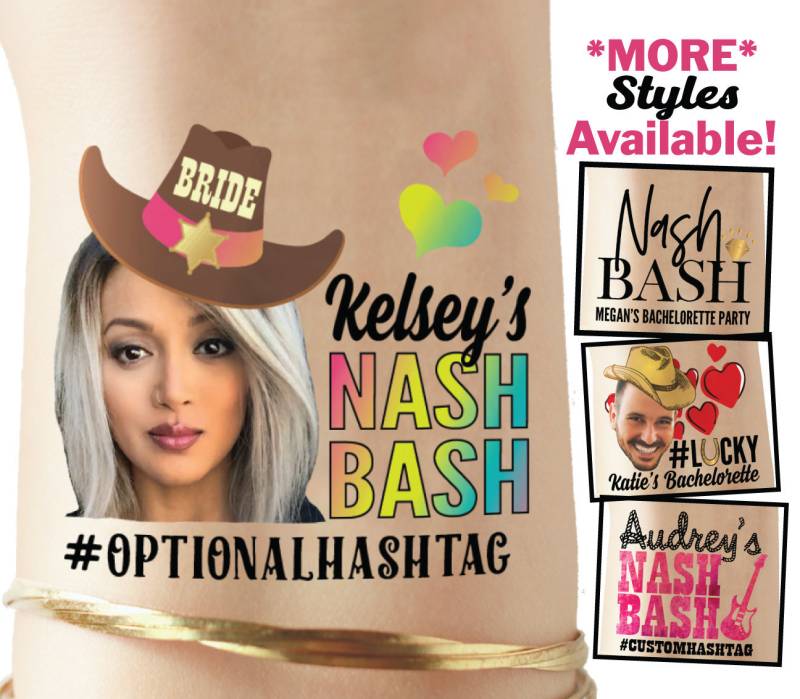 Set Personalisierte Nash Bash Temporäre Tattoos - Nashville Junggesellinnenabschienen Cowboy Cowgirl Junggesellinnenabschiene Western Gold Tattoo von clevertattoos