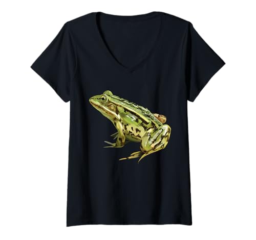 Damen Realistischer grüner Frosch für Liebhaber von Fröschen und Kaulquappen-Amphibien T-Shirt mit V-Ausschnitt Damen Realistischer grüner Frosch für Liebhaber von Fröschen und Kaulquappen-Amphibien T-Shirt mit V-Ausschnitt von click here for better realistic Animals tees