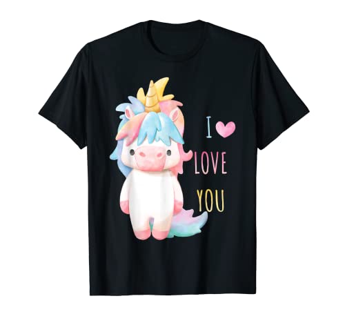 Niedliches Ich liebe dich, Einhorn-Geschenk für Liebhaber, magische Aquarellfarbe T-Shirt von click here for better unicorn tees