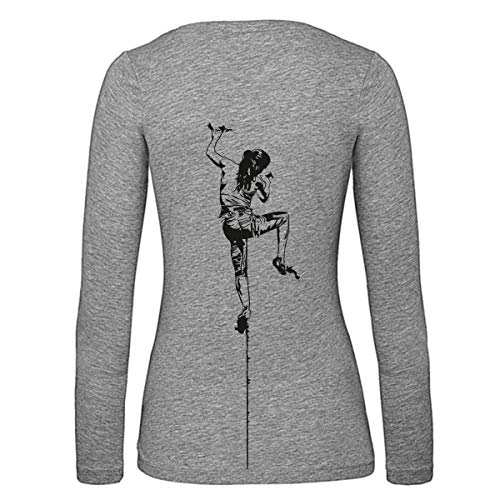 Klettershirt Damen Longsleeve Premium Organic T-Shirt Klettern #7 greyM von climbing girl