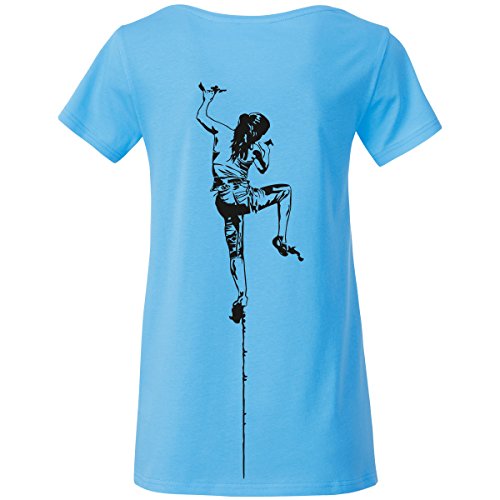 Klettershirt Damen Premium Bio T-Shirt Klettern mit Rückendruck #4 Sky Blue S Klettershirt Damen Premium Bio T-Shirt Klettern mit Rückendruck #4 Sky Blue S von climbing girl