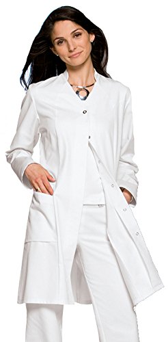 clinicfashion 10310029-1 Damen Mantel weiß, V-Ausschnitt mit kleinem Stehkragen, Baumwolle, Größe 36 von clinicfashion