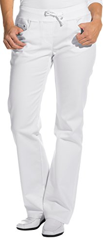 clinicfashion 10613010 Stretch Jeans Hose Damen weiß, elastisches Rippstrickbündchen mit Kordeltunnelzug, Kurzgröße, Baumwolle, Größe 36K von clinicfashion