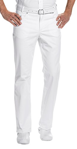 clinicfashion 12013006 Jeans Arzthose Herren weiß, Normalgröße, Baumwolle Stretch, Größe 106 mit Ledergürtel 95 cm von clinicfashion