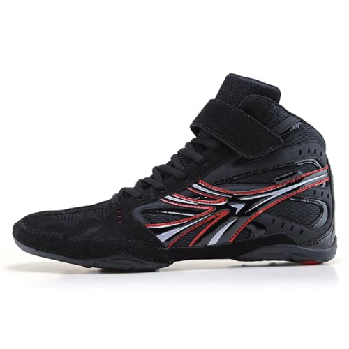Boxschuhe Herren Wrestling Trainingsschuhe Combat Boxers Trainer Atmungsaktiv Boxen Kampfsport Schuhe Fitnesschuhe Bodybuilding Boxing Boots Professionelle Boxschuhe38-46 (Schwarz Rot,46) von clofab