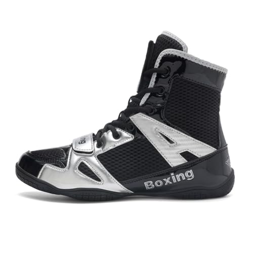 Boxschuhe Herren Wrestling Trainingsschuhe Combat Boxers Trainer Atmungsaktiv Boxen Kampfsport Schuhe Fitnesschuhe Bodybuilding Boxing Boots Professionelle Boxschuhe39-45 (Schwarz,45) von clofab