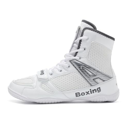 Boxschuhe Herren Wrestling Trainingsschuhe Combat Boxers Trainer Atmungsaktiv Boxen Kampfsport Schuhe Fitnesschuhe Bodybuilding Boxing Boots Professionelle Boxschuhe39-45 (Weiß,43) von clofab