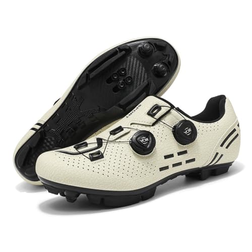 Fahrradschuhe Herren Damen Mountainbike Schuhe Männer Rennrad SPD-SL/SPD/Look Delta/Look KEO Cleats Klicksystem MTB Radsportschuhe Schuhe Pedalen (Beige Weiß(Mount),40) von clofab