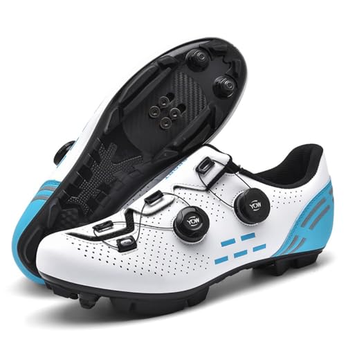 Fahrradschuhe Herren Damen Mountainbike Schuhe Männer Rennrad SPD-SL/SPD/Look Delta/Look KEO Cleats Klicksystem MTB Radsportschuhe Schuhe Pedalen (Weiß Blau(Mount),37) von clofab