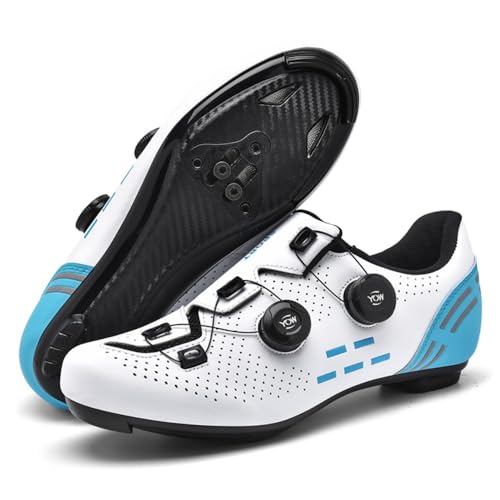 Fahrradschuhe Herren Damen Mountainbike Schuhe Männer Rennrad SPD-SL/SPD/Look Delta/Look KEO Cleats Klicksystem MTB Radsportschuhe Schuhe Pedalen (Weiß Blau(Road),40) von clofab