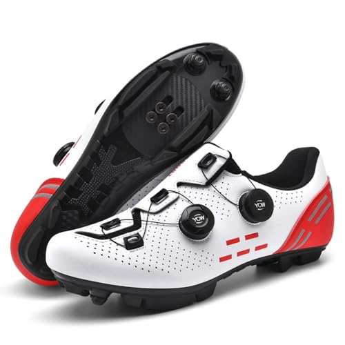 Fahrradschuhe Herren Damen Mountainbike Schuhe Männer Rennrad SPD-SL/SPD/Look Delta/Look KEO Cleats Klicksystem MTB Radsportschuhe Schuhe Pedalen (Weiß Rot(Mount),37) von clofab