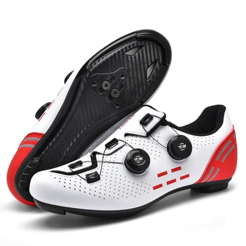 Fahrradschuhe Herren Damen Mountainbike Schuhe Männer Rennrad SPD-SL/SPD/Look Delta/Look KEO Cleats Klicksystem MTB Radsportschuhe Schuhe Pedalen (Weiß Rot(Road),38) von clofab