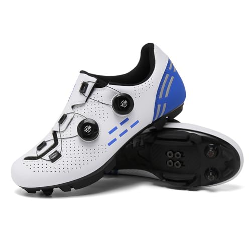 Fahrradschuhe Herren Damen Mountainbike Schuhe Männer Rennrad SPD-SL/SPD/Look Delta/Look KEO Cleats Klicksystem MTB Radsportschuhe Schuhe Pedalen (Weiß Tiefblau(Mount),43) von clofab