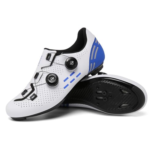 Fahrradschuhe Herren Damen Mountainbike Schuhe Männer Rennrad SPD-SL/SPD/Look Delta/Look KEO Cleats Klicksystem MTB Radsportschuhe Schuhe Pedalen (Weiß Tiefblau(Road),47) von clofab