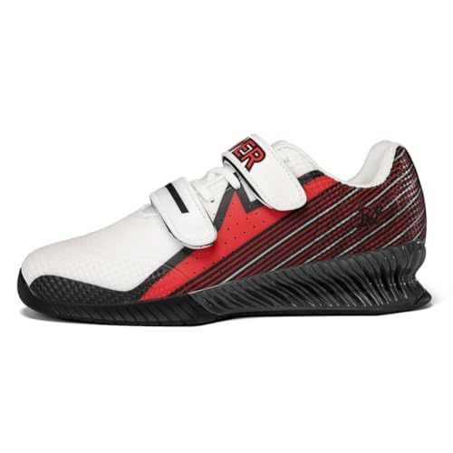 Gewichtheberschuhe Herren Gewichtheben Squat Schuhe Powerlifting & Bodybuilding Shoes Crosstrainer-Schuhe Fürs Fitnessstudio Kniebeugenschuhe rutschfest Stabil FüR Fitness (Weiß Rot,44) von clofab