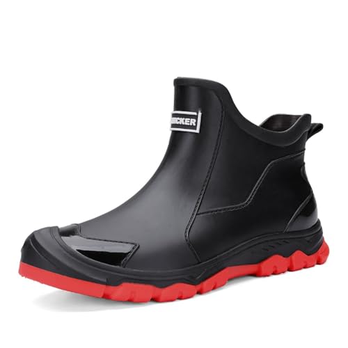 Gummistiefel Herren Damen rutschfest Gummischuhe Regenschuhe Kurze Halbhoch Stylische Boots Wasserdicht Outdoor Angelstiefel Bequem Gartenstiefel Rutschiger Boden Regenstiefel (schwarz rot-1,43) von clofab