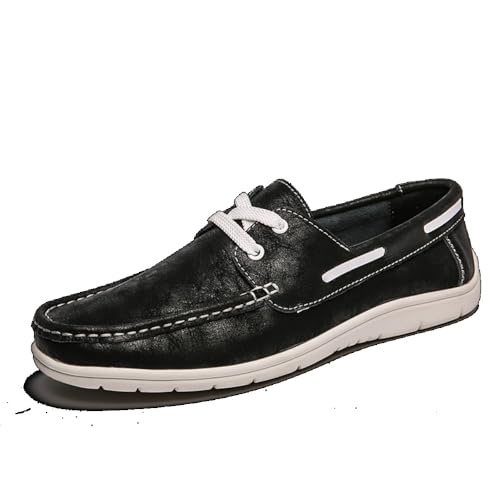 Herren Damen Bootsschuhe Leder Boat&Deck Schuhe Classic Segelschuhe Freizeitlederschuhe Große Größen 46 47 für Freizeit und Business Elegante Herrenschuhe (40,Schwarz) von clofab