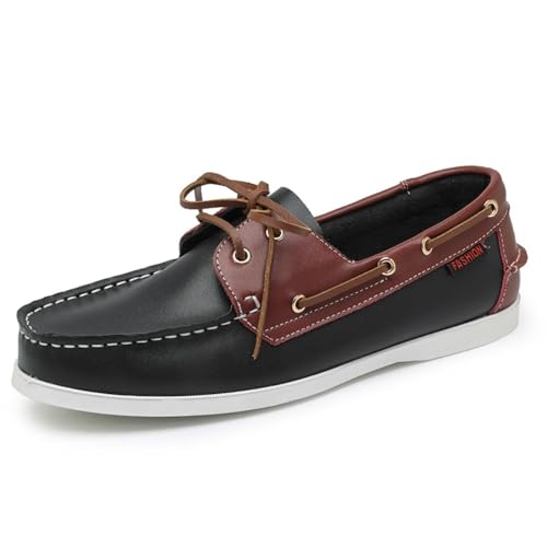 Herren Damen Bootsschuhe Leder Boat&Deck Schuhe Classic Segelschuhe Freizeitlederschuhe Große Größen 46 47 für Freizeit und Business Elegante Herrenschuhe (43,Schwarz Rot) von clofab