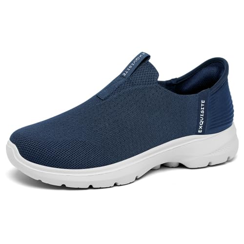 Sneaker Herren Slip-on Schuhe Atmungsaktiv Laufschuhe Casual Sportschuhe Turnschuhe Walkingschuhe Outdoor Joggingschuhe Leichtgewichts Bequem Mesh (43,Blau) von clofab
