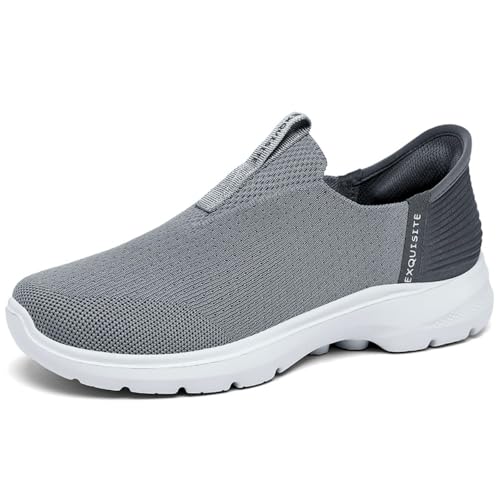Sneaker Herren Slip-on Schuhe Atmungsaktiv Laufschuhe Casual Sportschuhe Turnschuhe Walkingschuhe Outdoor Joggingschuhe Leichtgewichts Bequem Mesh (44,Graue) von clofab