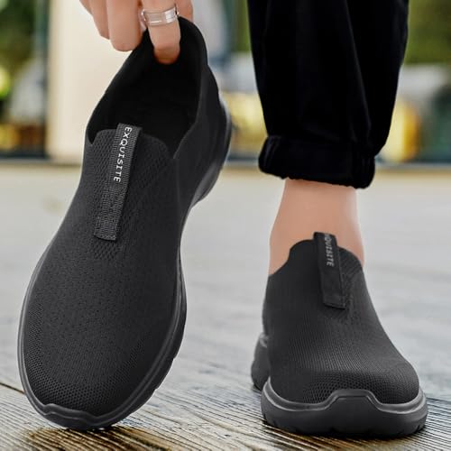 Sneaker Herren Slip-on Schuhe Atmungsaktiv Laufschuhe Casual Sportschuhe Turnschuhe Walkingschuhe Outdoor Joggingschuhe Leichtgewichts Bequem Mesh (46,Schwarz) von clofab