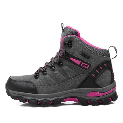 Wanderschuhe Herren Damen Trekkingschuhe Bergschuhe Leichte Outdoor Trekkingschuhe Knöchel Schuhe Herren Sneaker Wandern Ultralight Sportschuhe für Camping Rucksackreisen Klettern (Graue Rosa,35) von clofab