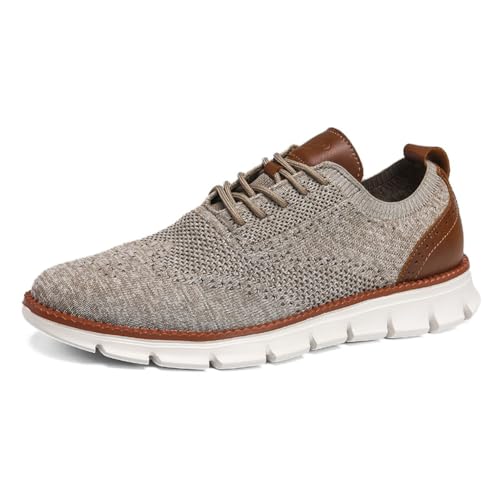 clofab Anzugschuhe Herren Oxfords Schuhe Business Mesh Stoff Sneaker Atmungsaktiv Sportschuhe Schnürschuhe Walkingschuhe Komfortabel Moderne Klassische Formale (40,Kaki-1) von clofab